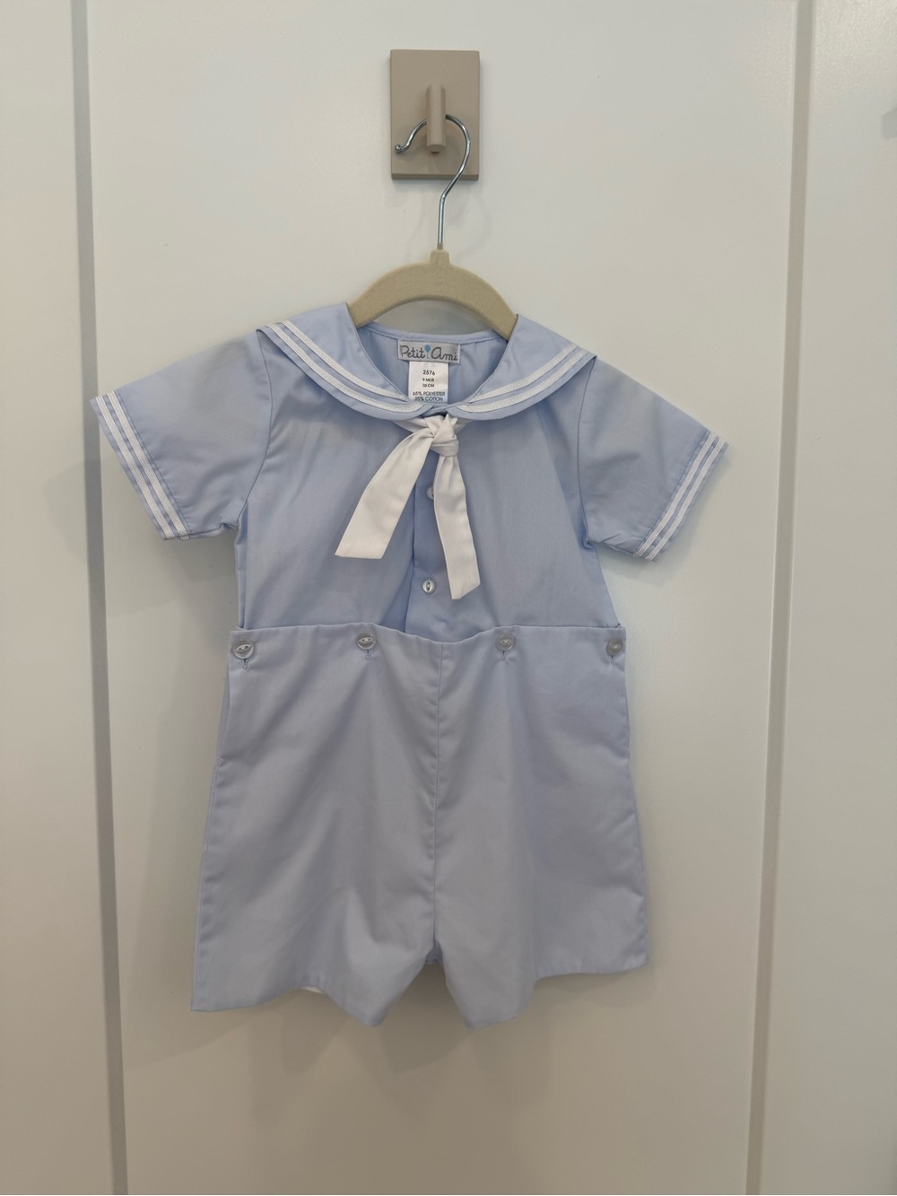 Petit Ami Light Blue and White Baby Top with Sailor Collar